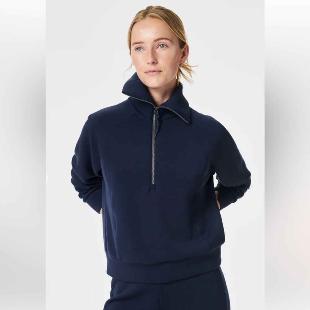 SPANX Navy Half-Zip Pullover Sweater